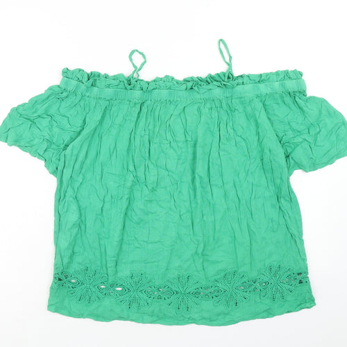 River Island Womens Green Viscose Basic Blouse Size 10 Square Neck - Cold Shoulder