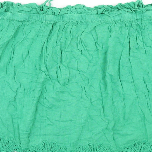 River Island Womens Green Viscose Basic Blouse Size 10 Square Neck - Cold Shoulder