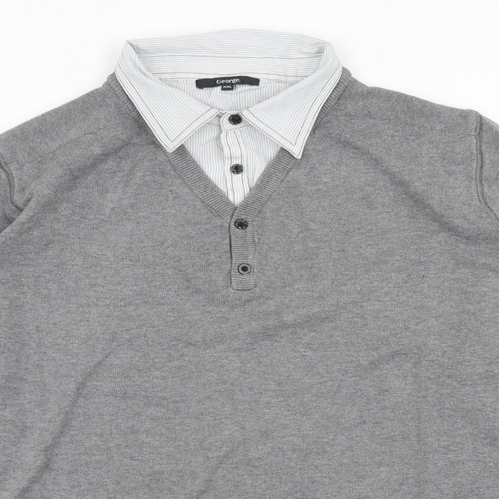 George Mens Grey Collared Cotton Pullover Jumper Size 2XL - 2 in 1 Shirt