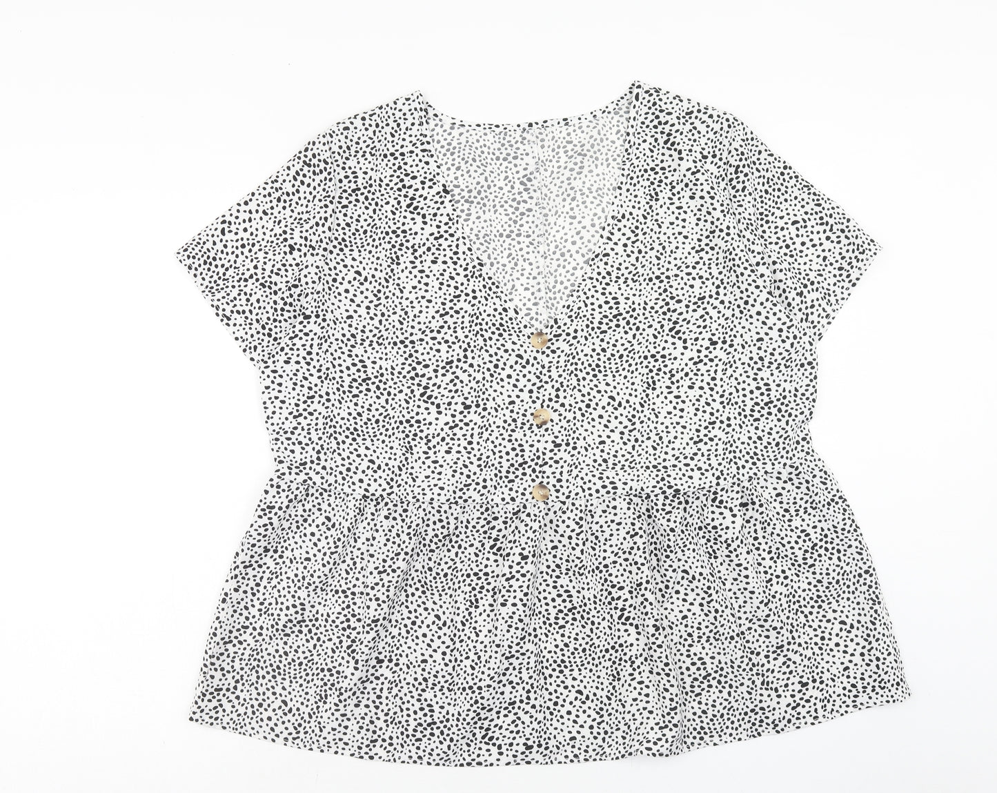 SheIn Womens White Geometric Polyester Basic Blouse Size XL V-Neck - Smock
