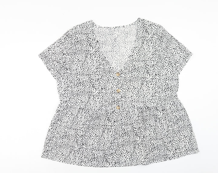 SheIn Womens White Geometric Polyester Basic Blouse Size XL V-Neck - Smock