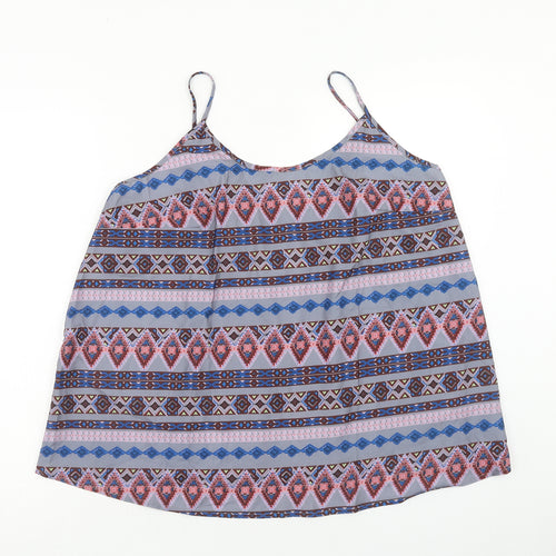 Preworn Womens Multicoloured Geometric Polyester Camisole Tank Size 2XL Scoop Neck