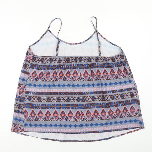 Preworn Womens Multicoloured Geometric Polyester Camisole Tank Size 2XL Scoop Neck