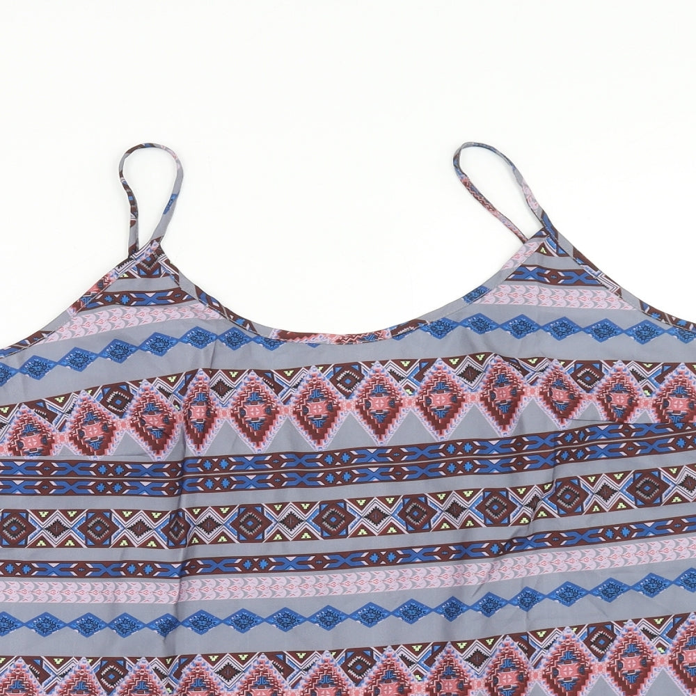 Preworn Womens Multicoloured Geometric Polyester Camisole Tank Size 2XL Scoop Neck