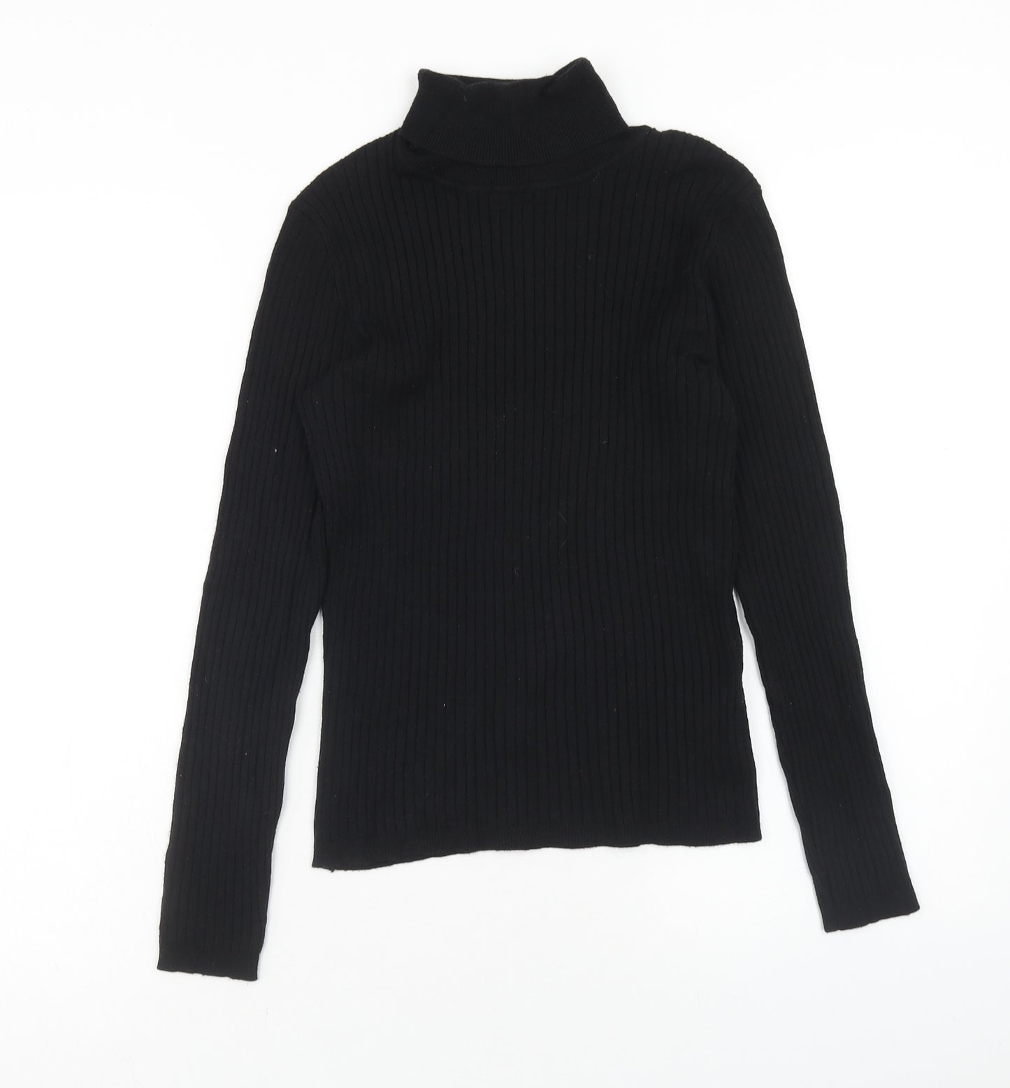 Primark Womens Black Roll Neck Viscose Pullover Jumper Size L - Size 14-16, Ribbed