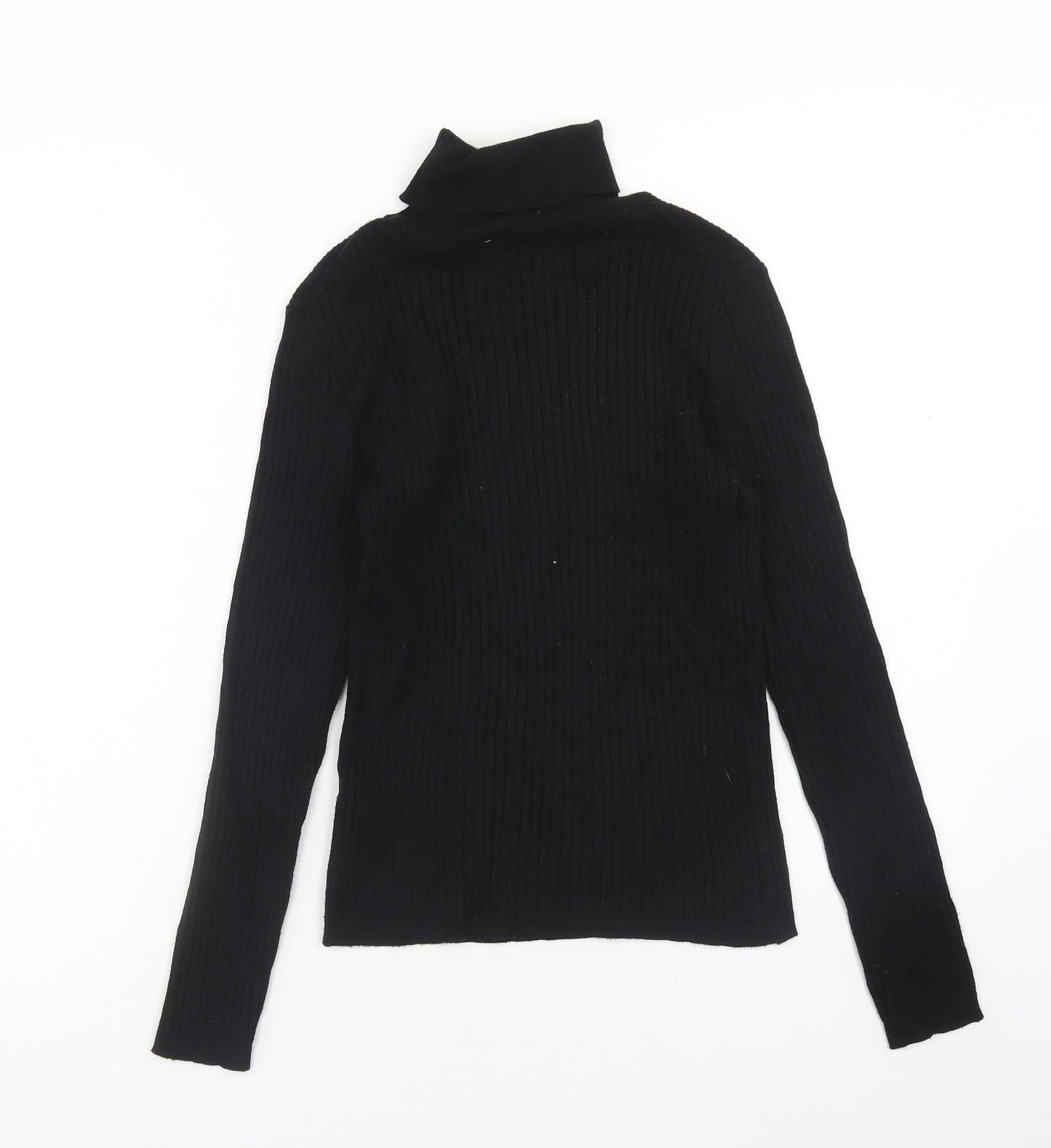 Primark Womens Black Roll Neck Viscose Pullover Jumper Size L - Size 14-16, Ribbed