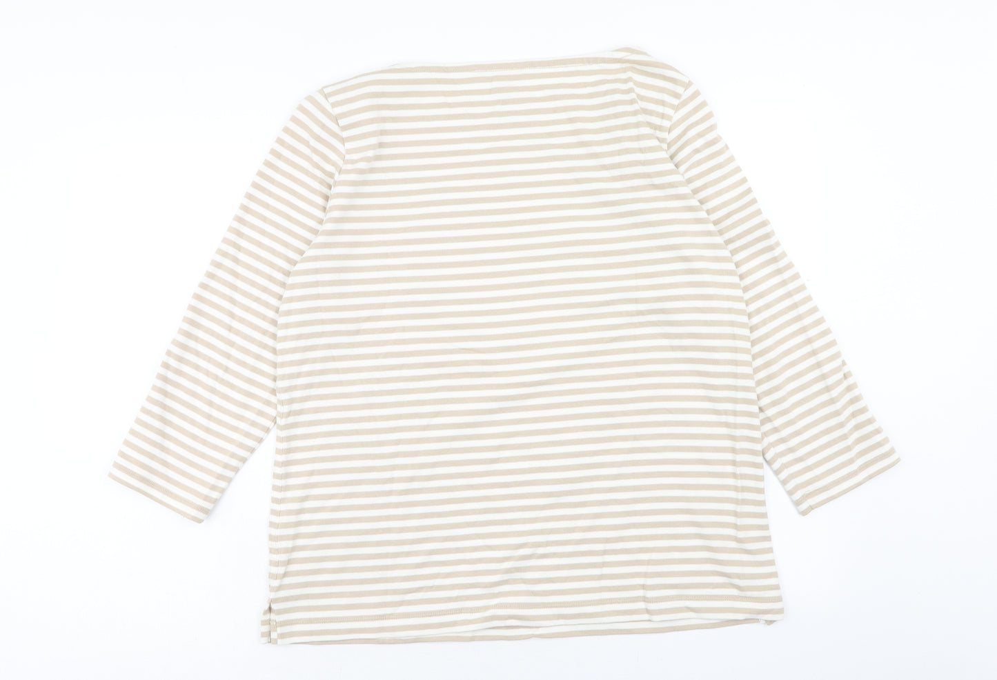 Land's End Womens Beige Striped Cotton Basic Blouse Size L Boat Neck - Snowflake