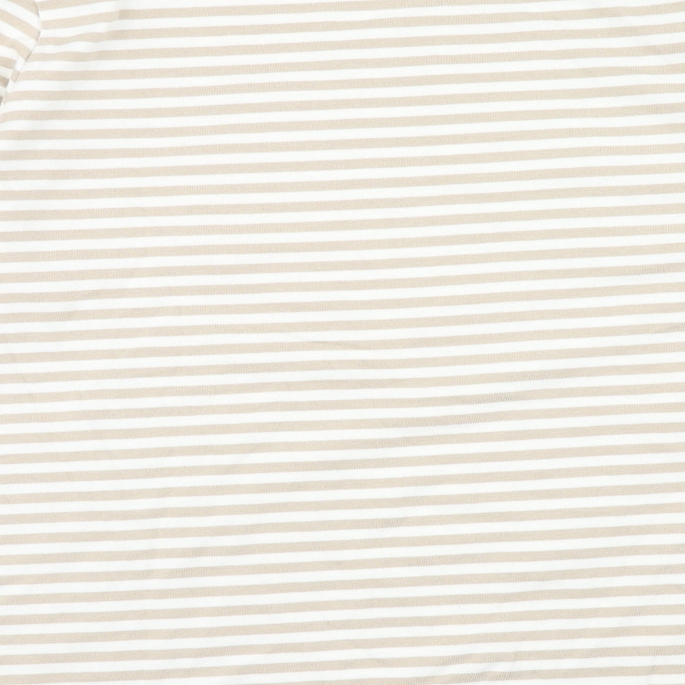 Land's End Womens Beige Striped Cotton Basic Blouse Size L Boat Neck - Snowflake