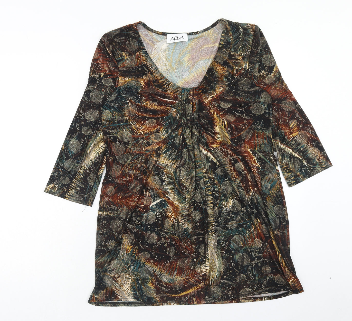 AFIBEL Womens Multicoloured Geometric Polyester Basic Blouse Size 14 Scoop Neck
