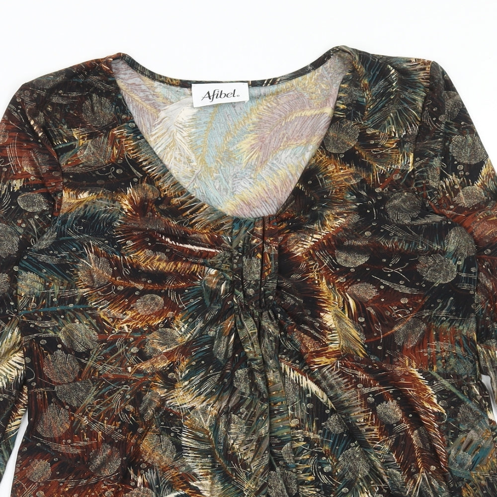 AFIBEL Womens Multicoloured Geometric Polyester Basic Blouse Size 14 Scoop Neck