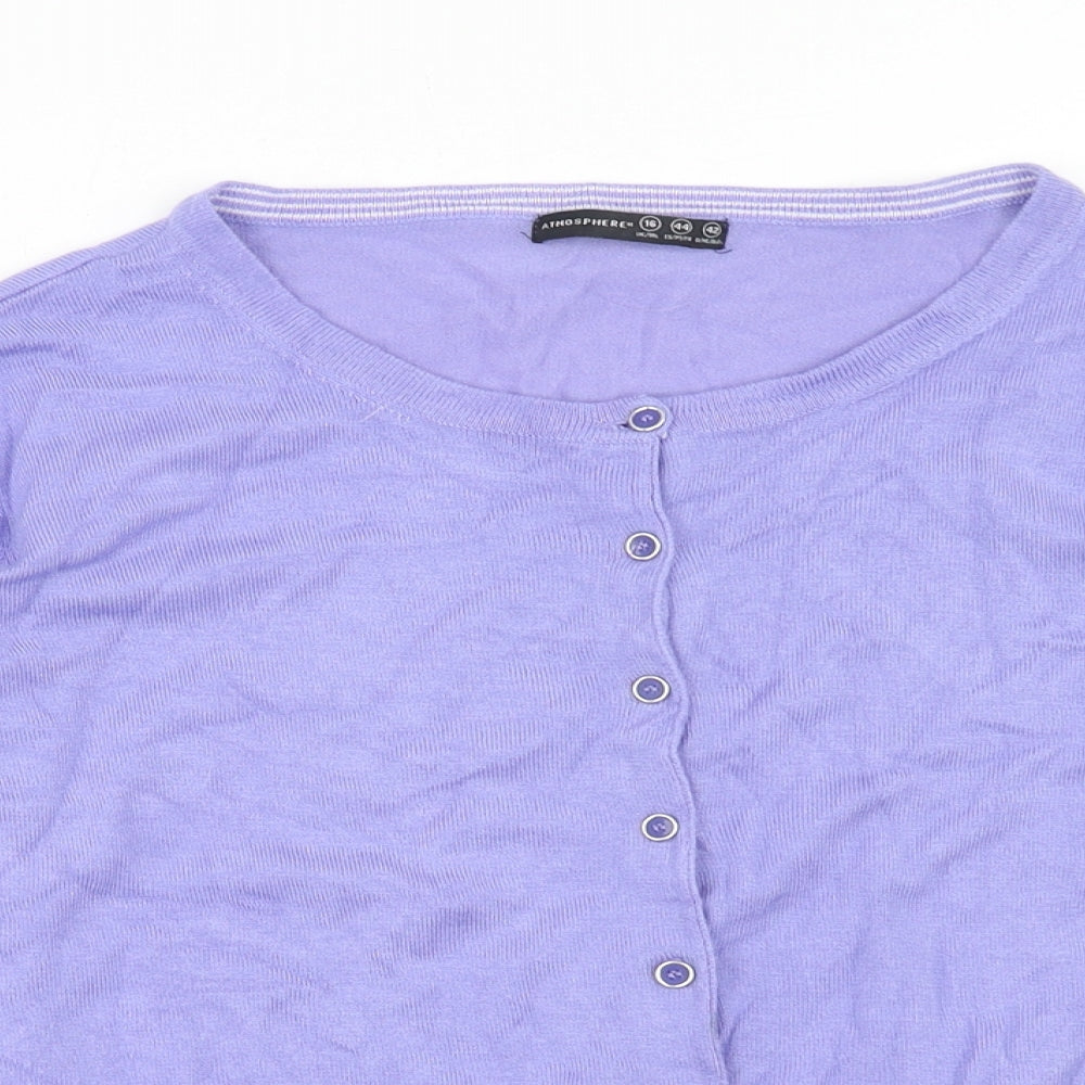 Atmosphere Womens Purple Scoop Neck Viscose Cardigan Jumper Size 16