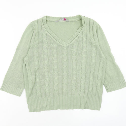 Key West Womens Green V-Neck Cotton Pullover Jumper Size L