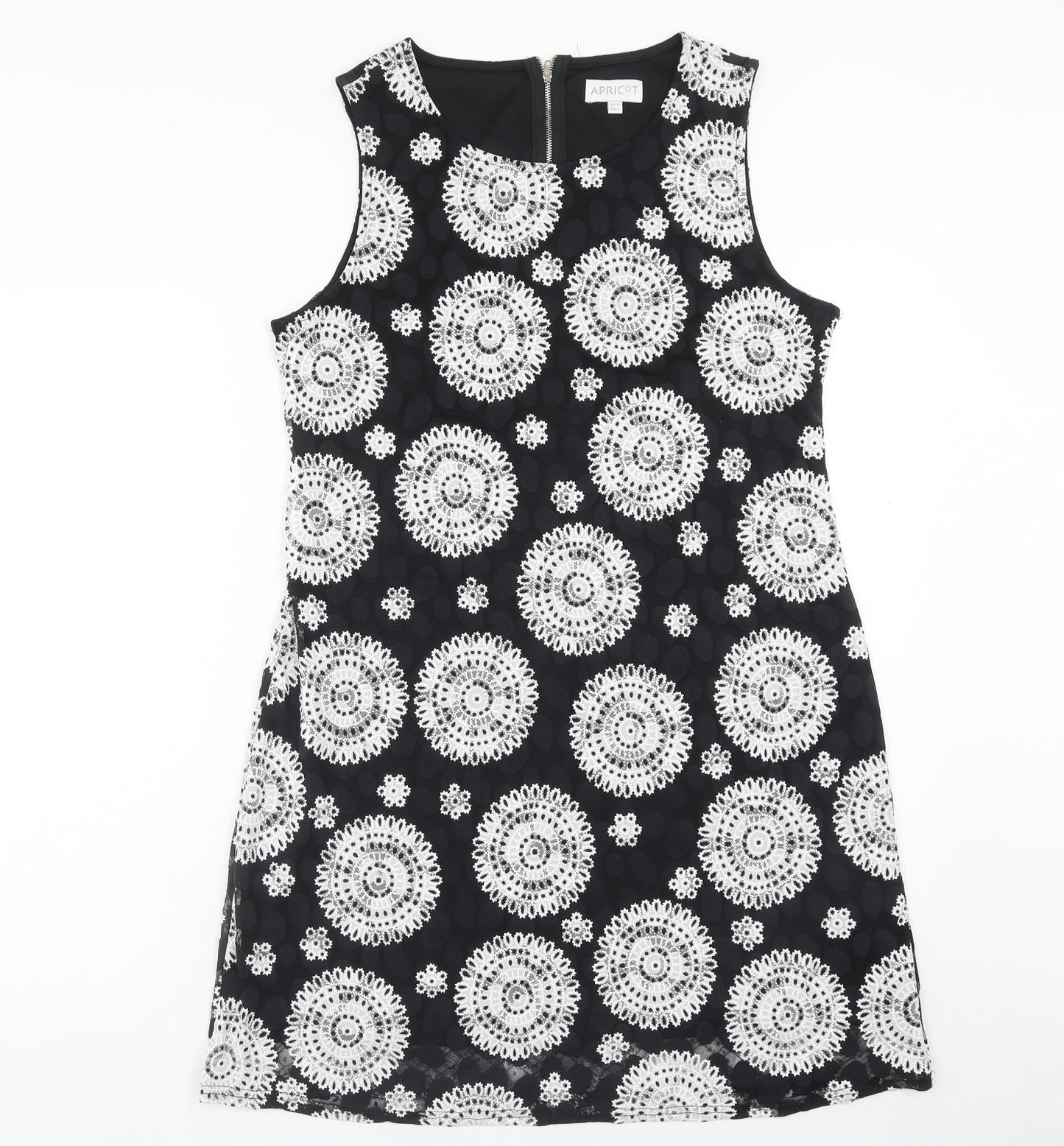 Apricot Womens Black Geometric Polyester Shift Size 14 Scoop Neck Zip