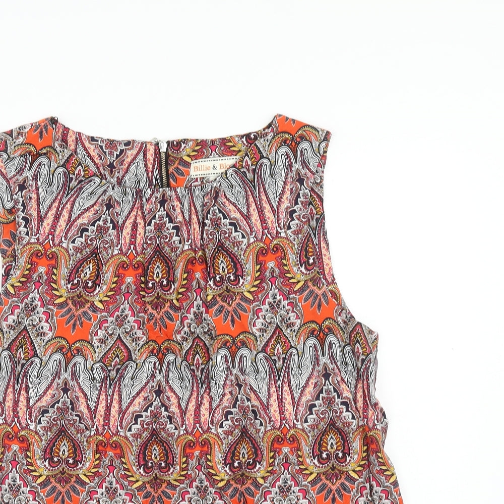 Billie & Blossom Womens Multicoloured Geometric Viscose Basic Blouse Size 14 Round Neck