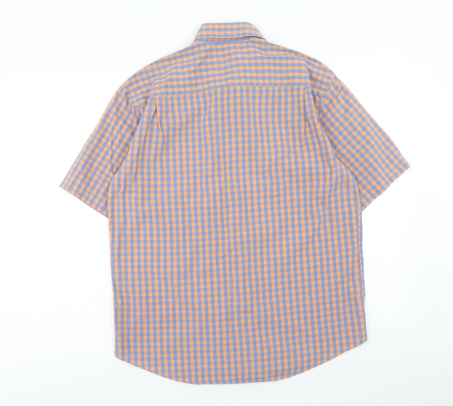 Marks and Spencer Mens Orange Check Cotton Button-Up Size M Collared Button