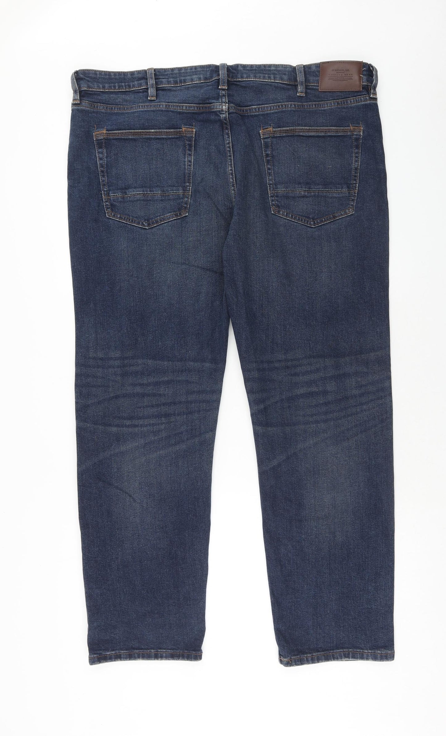 Marks and Spencer Mens Blue Cotton Straight Jeans Size 42 in L31 in Regular Zip
