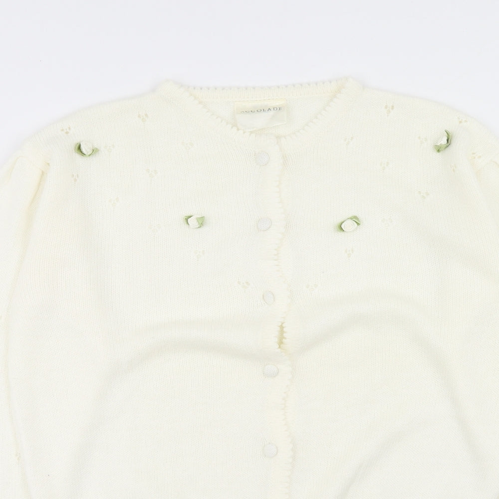 Accolade Womens Ivory Round Neck Acrylic Cardigan Jumper Size 12 - Size 12-14, Flower Detail