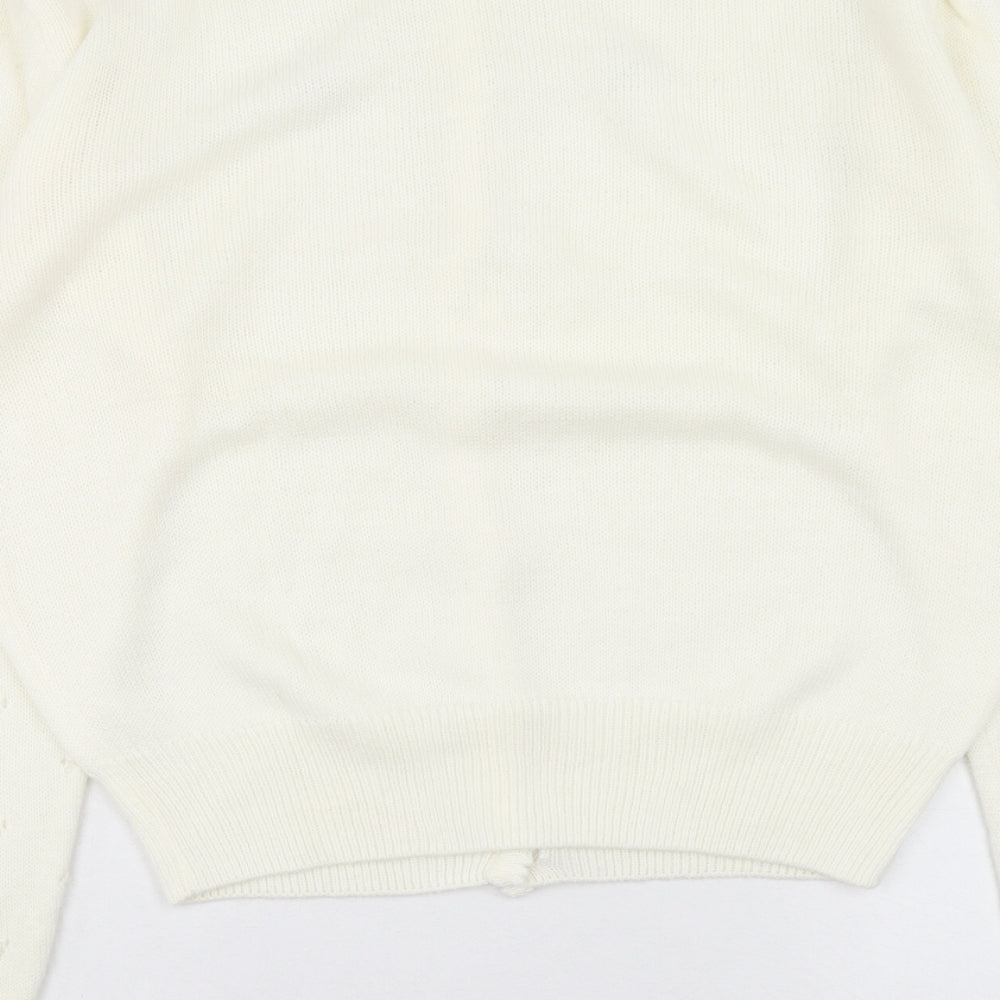 Accolade Womens Ivory Round Neck Acrylic Cardigan Jumper Size 12 - Size 12-14, Flower Detail