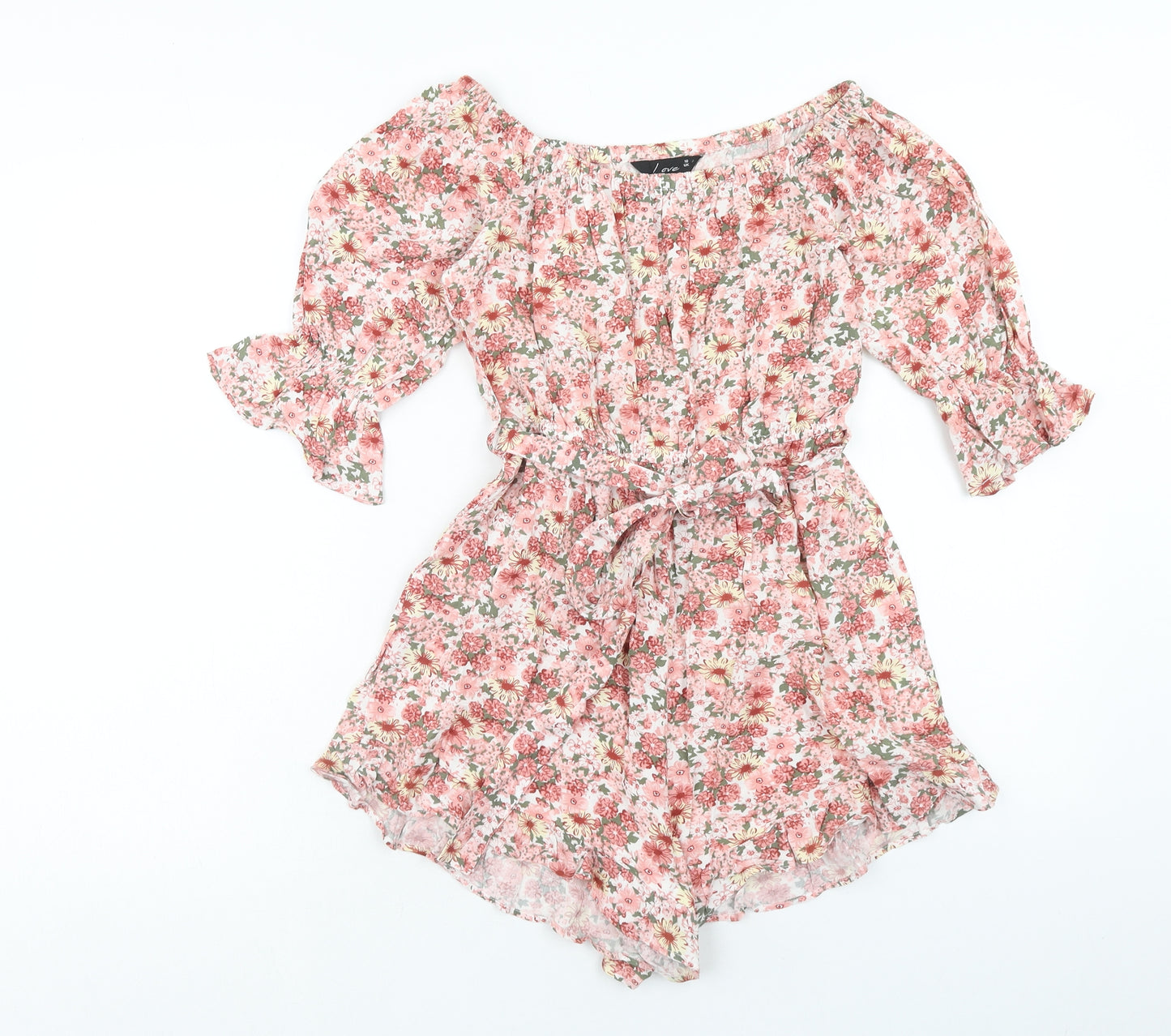 Love that Look Womens Pink Floral Viscose Playsuit One-Piece Size 10 Pullover