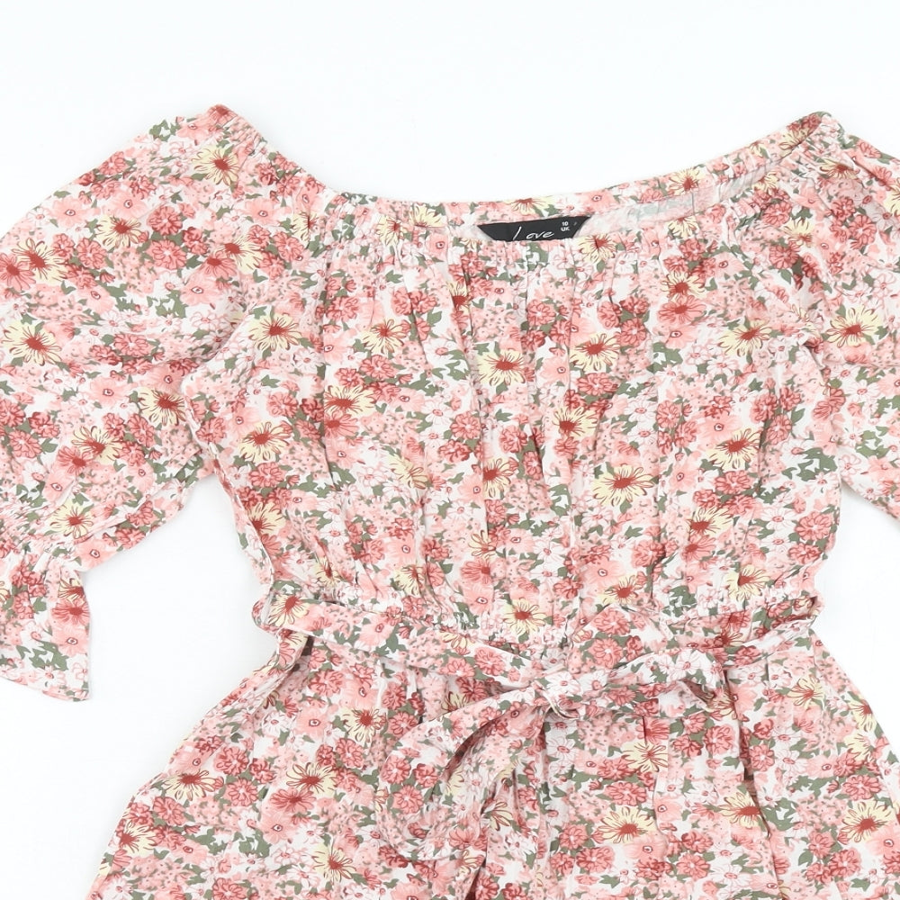 Love that Look Womens Pink Floral Viscose Playsuit One-Piece Size 10 Pullover