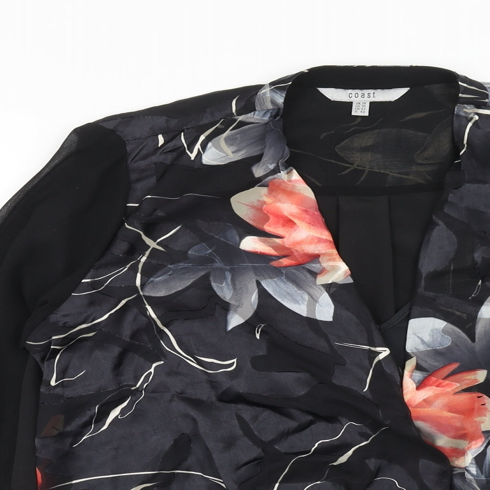 Coast Womens Grey Fair Isle Polyester Basic Blouse Size 14 V-Neck - Faux Wrap Front