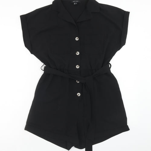 New Look Womens Black Polyester Playsuit One-Piece Size 8 Button
