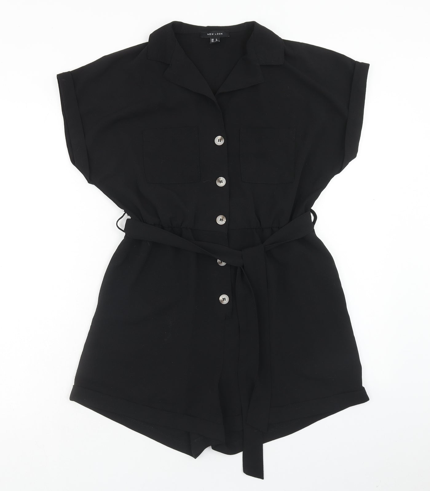New Look Womens Black Polyester Playsuit One-Piece Size 8 Button