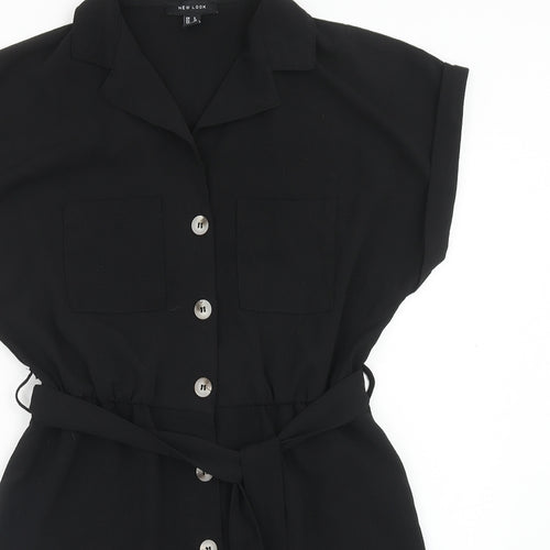New Look Womens Black Polyester Playsuit One-Piece Size 8 Button