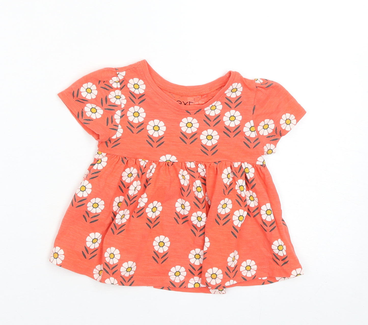NEXT Girls Red Floral Cotton Basic T-Shirt Size 9-12 Months Round Neck Pullover