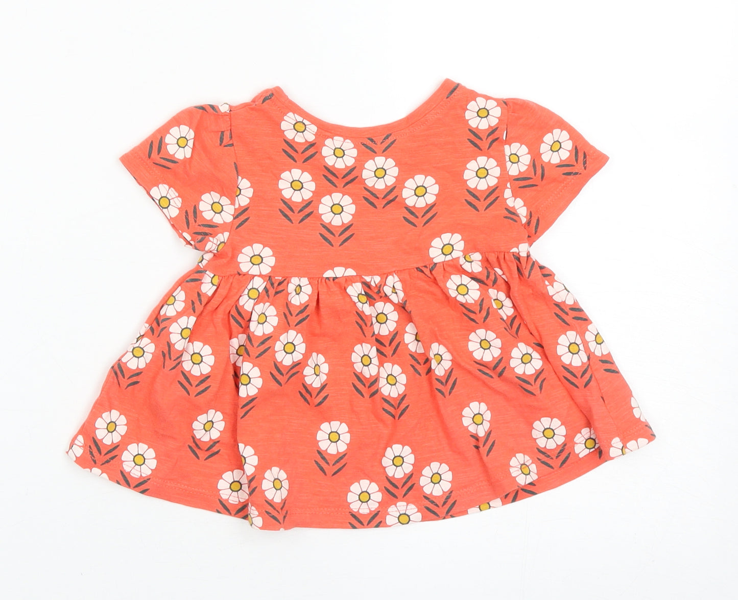 NEXT Girls Red Floral Cotton Basic T-Shirt Size 9-12 Months Round Neck Pullover