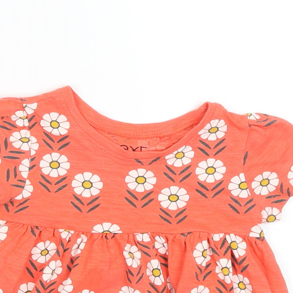 NEXT Girls Red Floral Cotton Basic T-Shirt Size 9-12 Months Round Neck Pullover