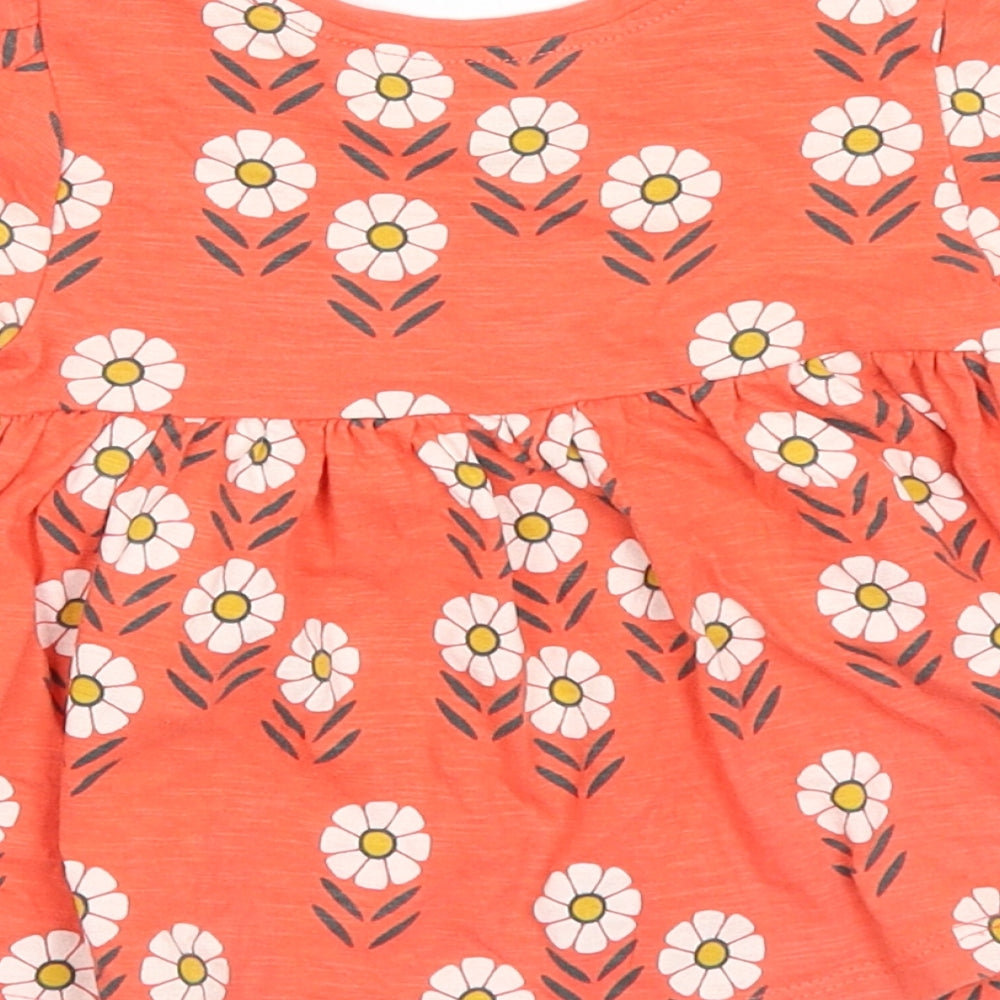 NEXT Girls Red Floral Cotton Basic T-Shirt Size 9-12 Months Round Neck Pullover