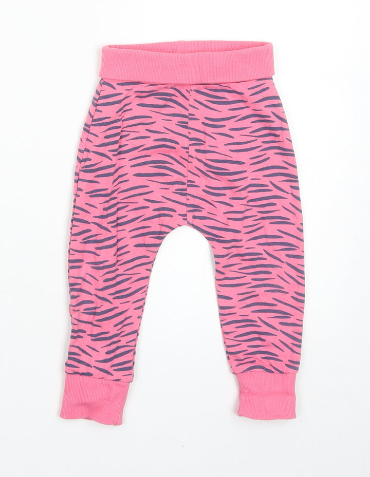 Mothercare Girls Pink Geometric Cotton Jogger Trousers Size 9-12 Months Pullover