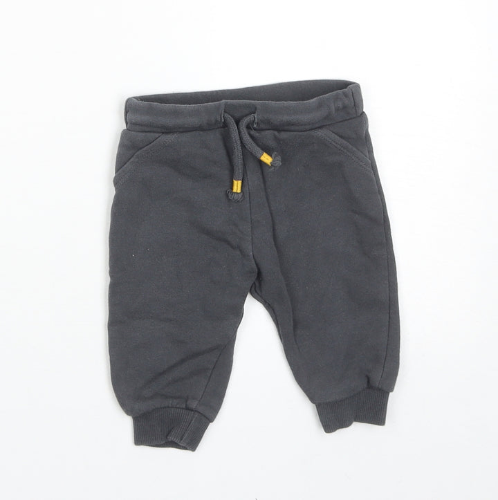 F&F Boys Grey Cotton Jogger Trousers Size 3-6 Months Drawstring