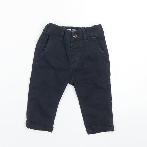 NEXT Boys Blue Cotton Capri Trousers Size 3-6 Months Button