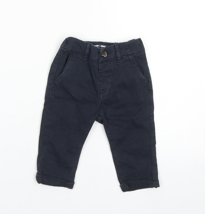 NEXT Boys Blue Cotton Capri Trousers Size 3-6 Months Button