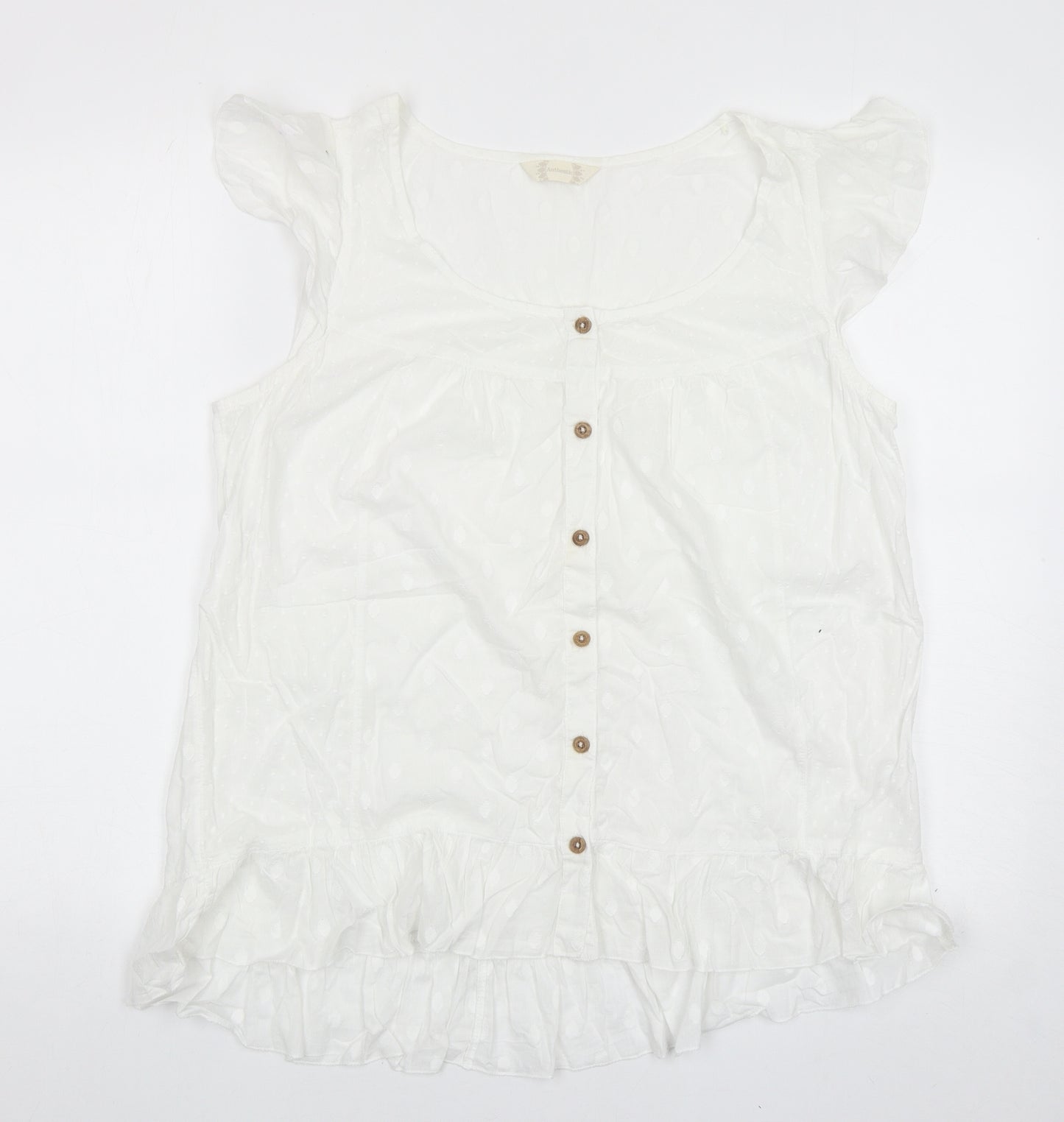 BHS Womens White Cotton Basic Tank Size 14 Round Neck