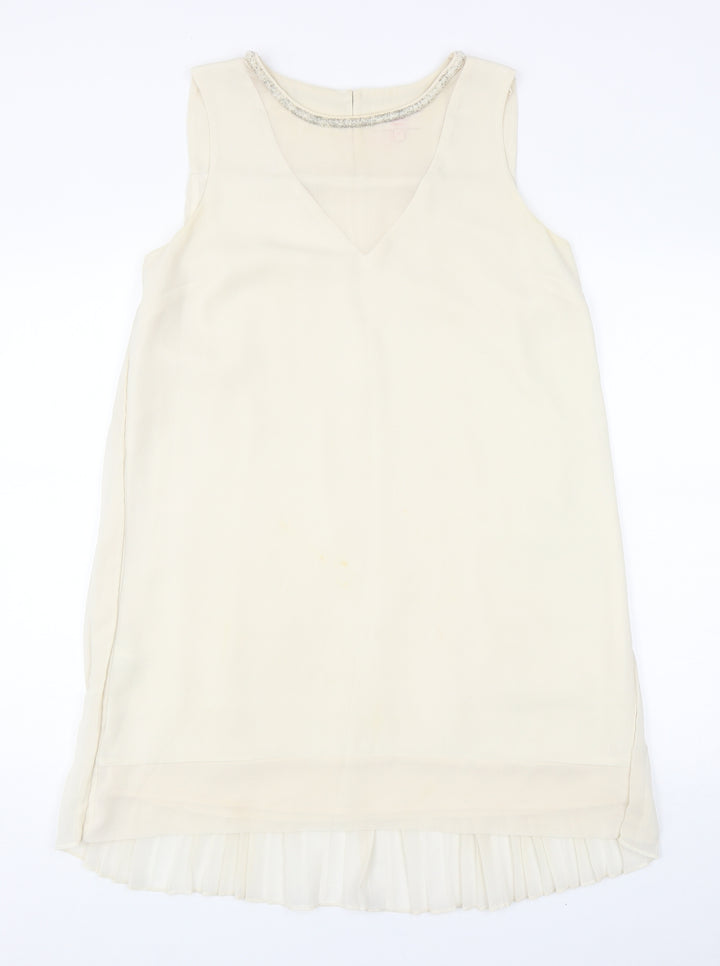 NEXT Womens Ivory Polyester Shift Size 14 Round Neck Button