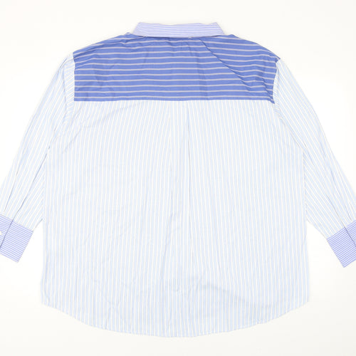 Primark Womens Blue Striped Polyester Basic Button-Up Size L Collared