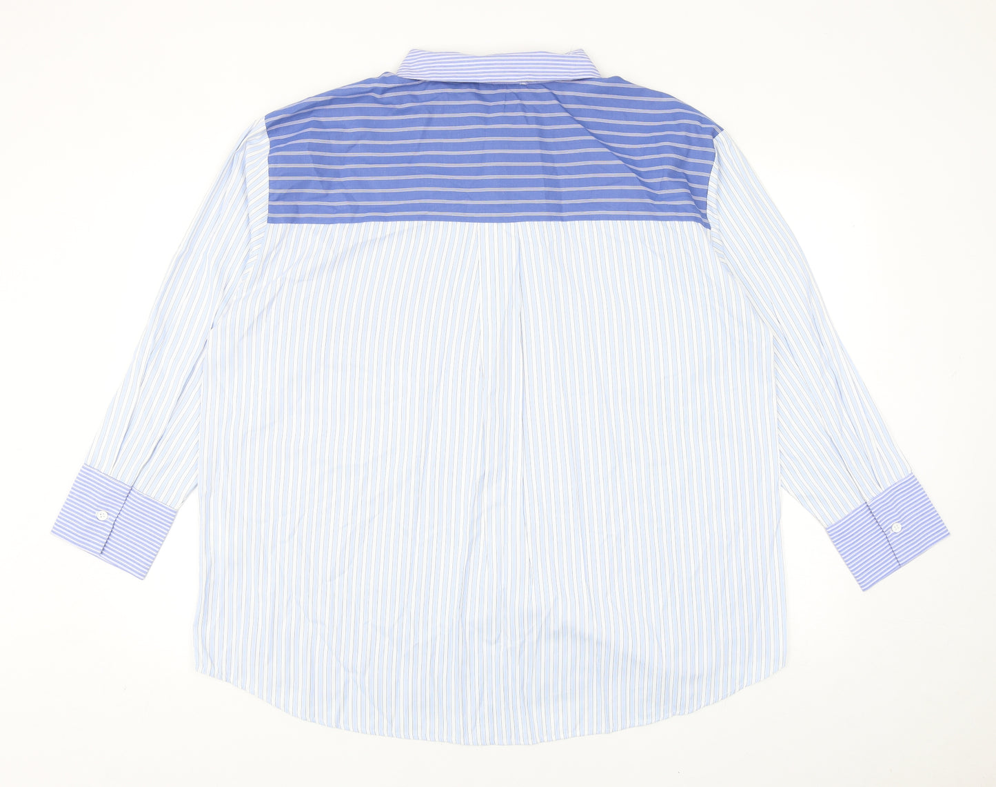 Primark Womens Blue Striped Polyester Basic Button-Up Size L Collared