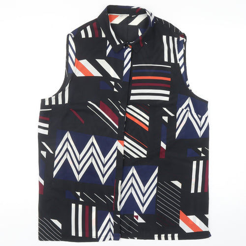 F&F Womens Black Geometric Polyester Basic Blouse Size 12 Collared