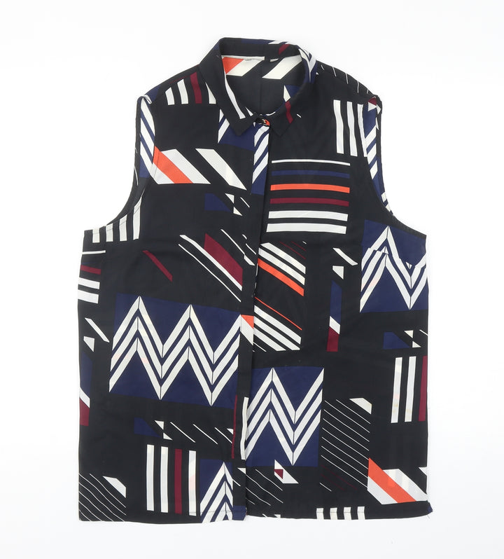 F&F Womens Black Geometric Polyester Basic Blouse Size 12 Collared