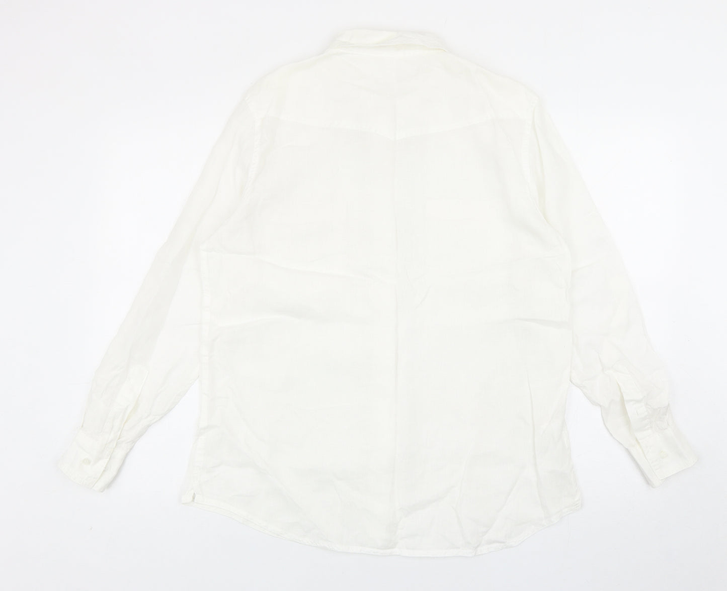 NEXT Womens White Linen Basic Button-Up Size 14 Collared