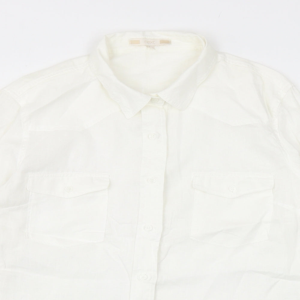 NEXT Womens White Linen Basic Button-Up Size 14 Collared