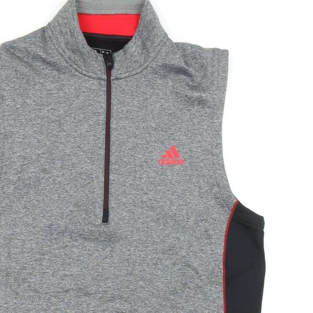 adidas Mens Grey Polyester Basic Tank Size M Mock Neck Zip