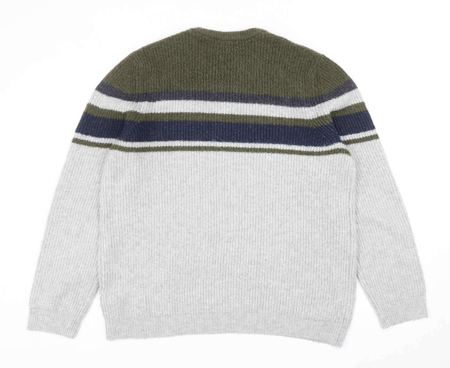 Marks and Spencer Mens Grey Round Neck Acrylic Pullover Jumper Size XL - Colourblock