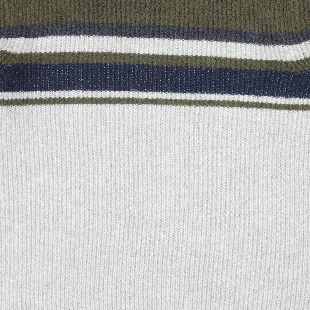 Marks and Spencer Mens Grey Round Neck Acrylic Pullover Jumper Size XL - Colourblock