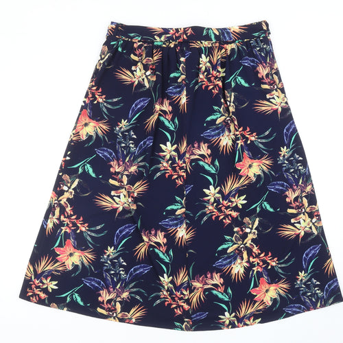 M&Co Womens Blue Floral Polyester Swing Skirt Size 12 Tie