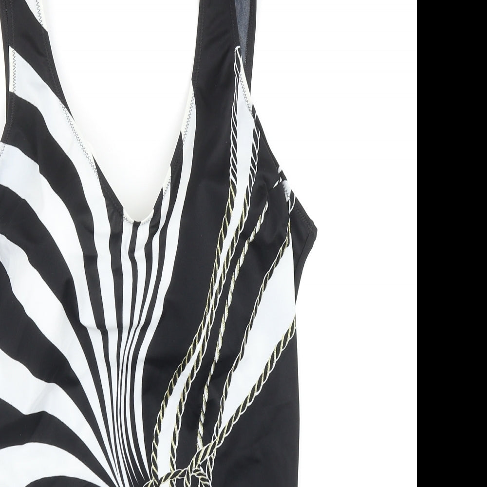 Daxon Womens Black Geometric Nylon One Piece Size 22