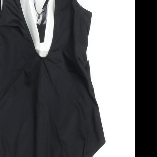 Daxon Womens Black Geometric Nylon One Piece Size 22